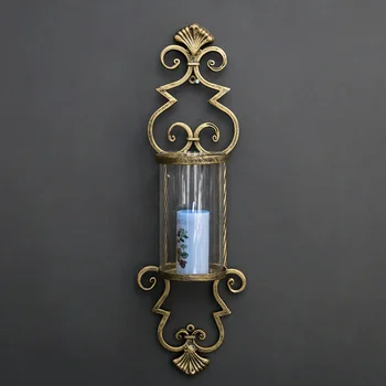 

Candlestick Wall Hangers Iron Art Hot Selling Retro European Palace Ornamental Glass Cup Holder Candle Romantic Candle Holders