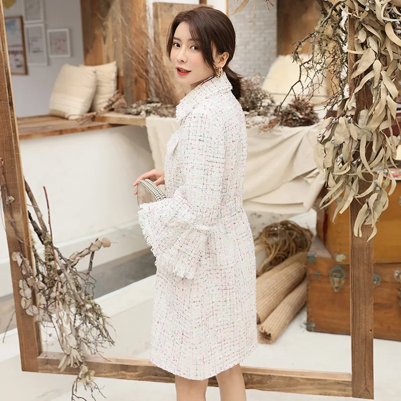 Yigelila Autumn And Winter New Style Fashion Elegant Graceful Tweed Waist Hugging Slimming Long-sleeved Coat 9909