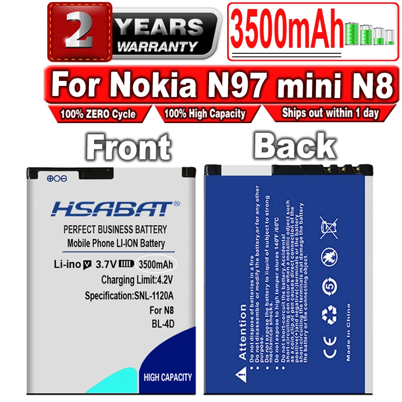 HSABAT 3500mAh BL-4D Battery for Nokia N97 mini N8 E5-00 BL 4D
