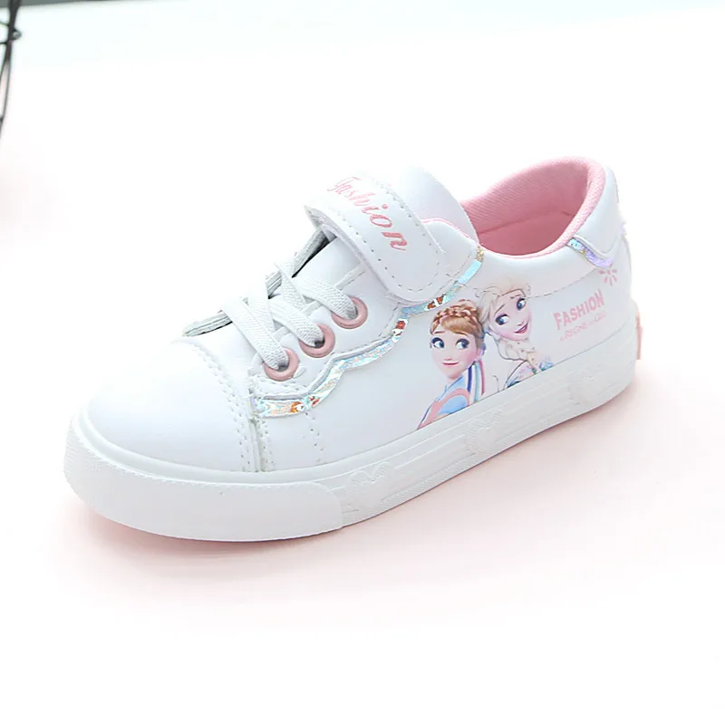 Весна Новые детские обувь, женские кроссовки с Эльзой и Анной детские туфли принцессы модные Повседневное Спорт Бег кожаная обувь для девочек
