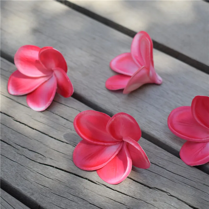 fuchsia with stem Ярко-розовый/фуксия frangipani Plumeria настоящие на ощупь цветы головки Торт Топперы Свадебные украшения - Цвет: fuchsia with stem