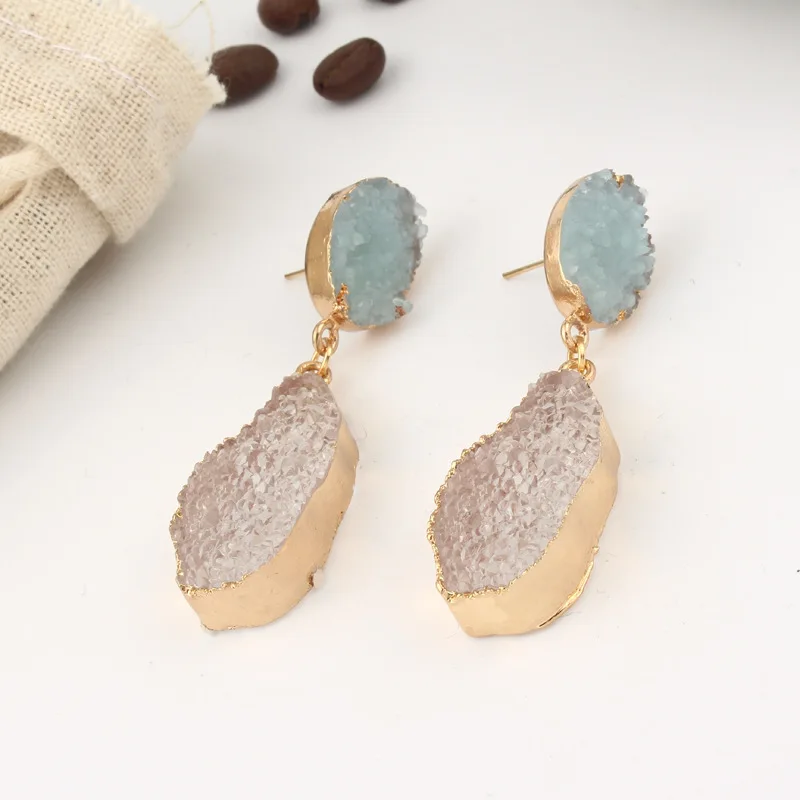 European Long Druzy Resin Drop Earrings For Women Jewelry Statement Geometric Big Eardrop Pendientes Mujer Moda 2019 Brinco (9)