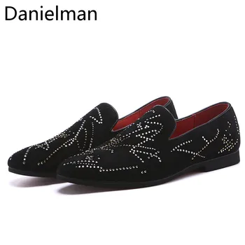 

Danielman Men Casual Shoes Leather Metal Sequins Crystal Men Loafers Comfortable Slip-On Dress Wedding Shoes Driving Shoe