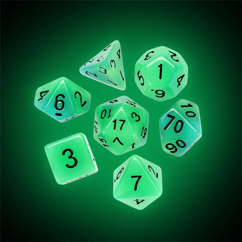 7Pcs luminous multi-faced dice set TRPG entertainment game party polyhedron D20 multi-faceted acrylic dice dados de rpg 30A20 (6)