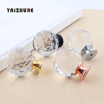 35mm Diamond Crystal Glass Ball Shape Brand Design Knobs Cupboard Drawer Pull Kitchen Cabinet Door Wardrobe Handles Hardware