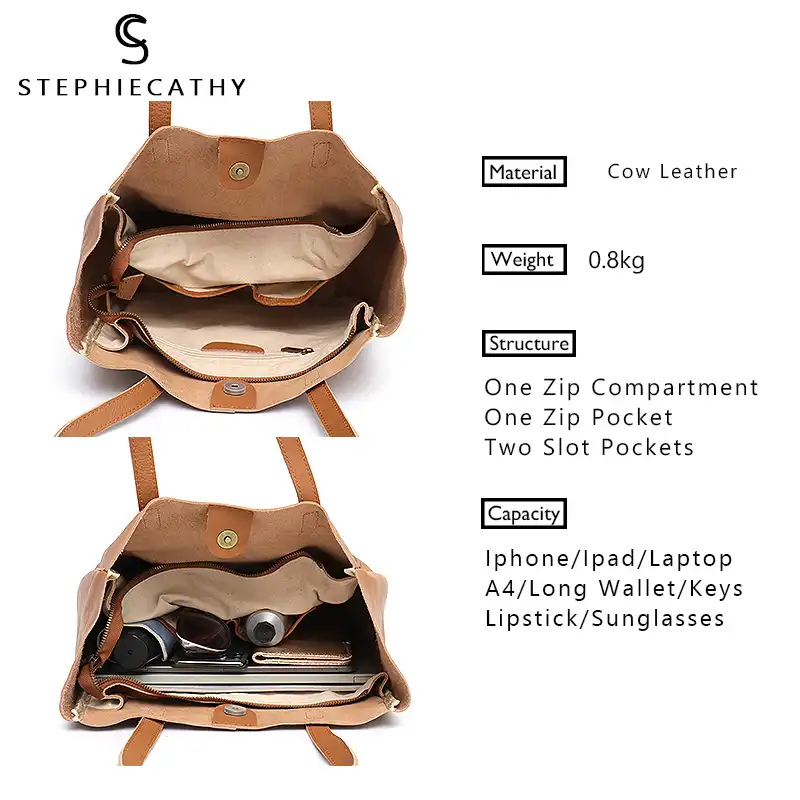 leather tote with pockets