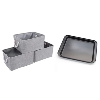 

3Pcs Grey Storage Basket Rectangular Storage Bins Baskets & 2 Pcs Baking Pan 8 Inch 10 Inch Rectangular Baking Pan