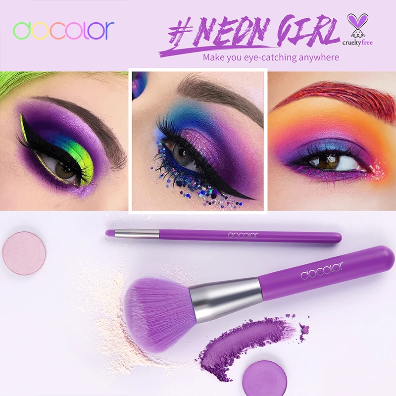 Docolor Makeup Brushes 10Pcs Neon Purple Makeup Brushes Synthetic Hair Foundation Blending Face Powder Eyeshadow Make Up Brushes 4