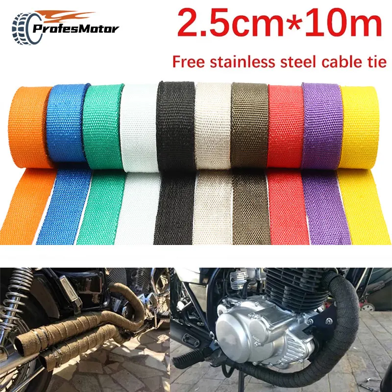 25CM10MThermalTapeForMotorcycleExhaustHeaderHeatWrapManifold