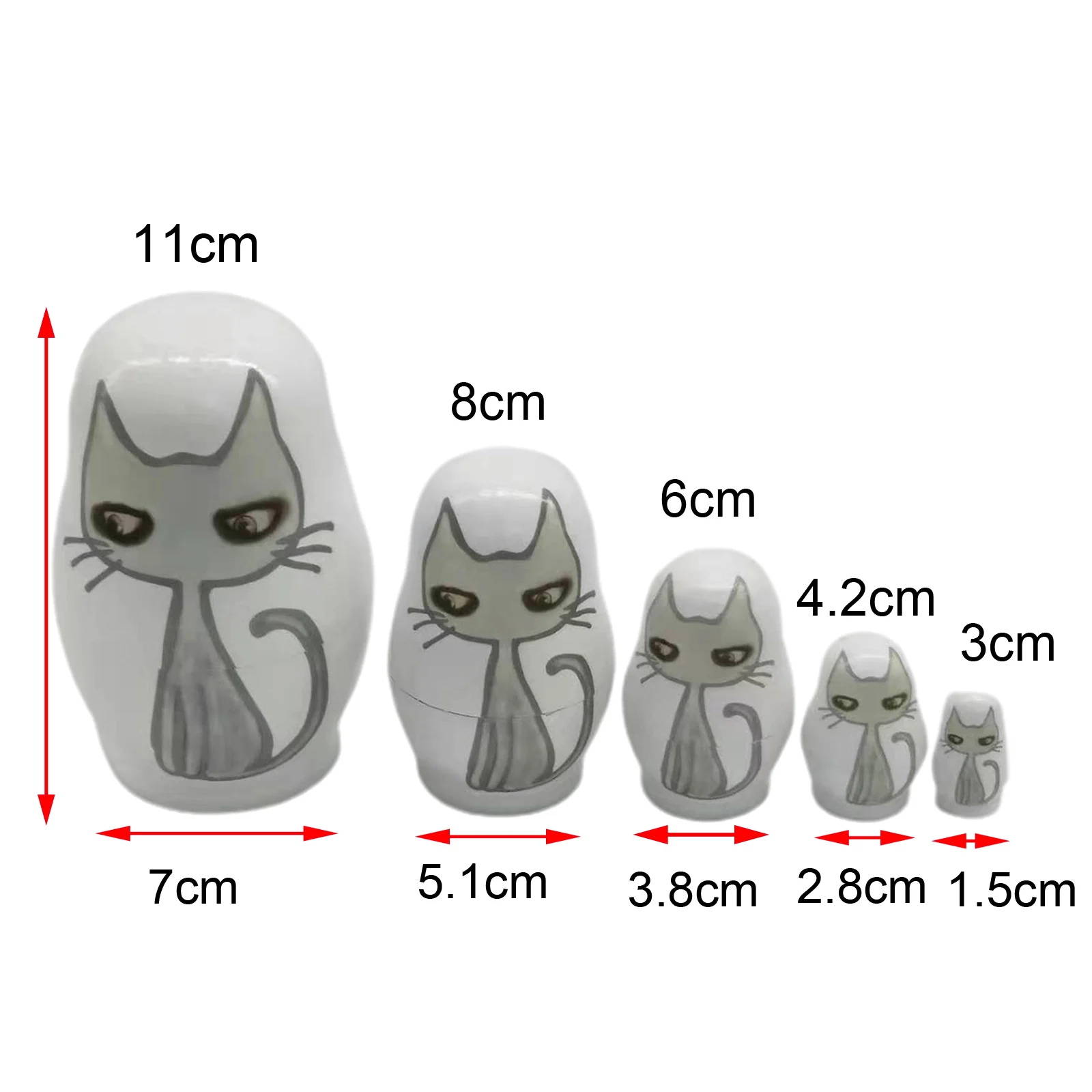 Cute Set 5Pcs Wooden Nesting Dolls Matryoshka Christmas Russian Toy Cartoon Cat | Игрушки и хобби