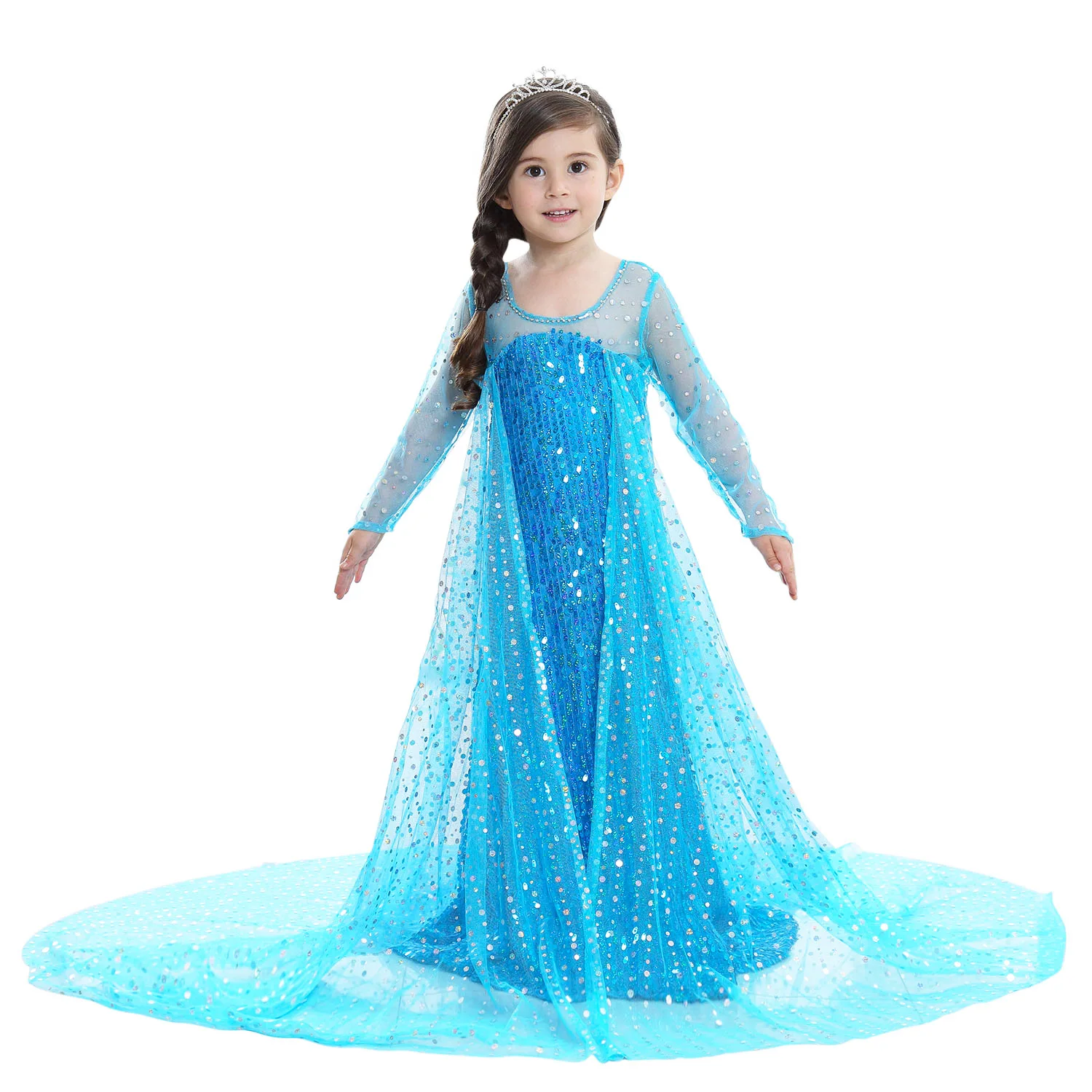 Детская одежда на Хэллоуин для детей от 3 до 10 лет летнее платье принцессы Эльзы с длинными рукавами для девочек, платье для костюмированной вечеринки, платье принцессы - Цвет: blue dress only
