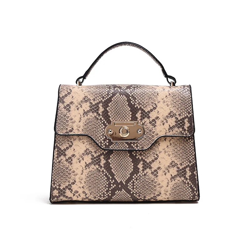

2019 Women's new fashion SNAKE-PRINT flip-over bag with one shoulder and diagonal straddle