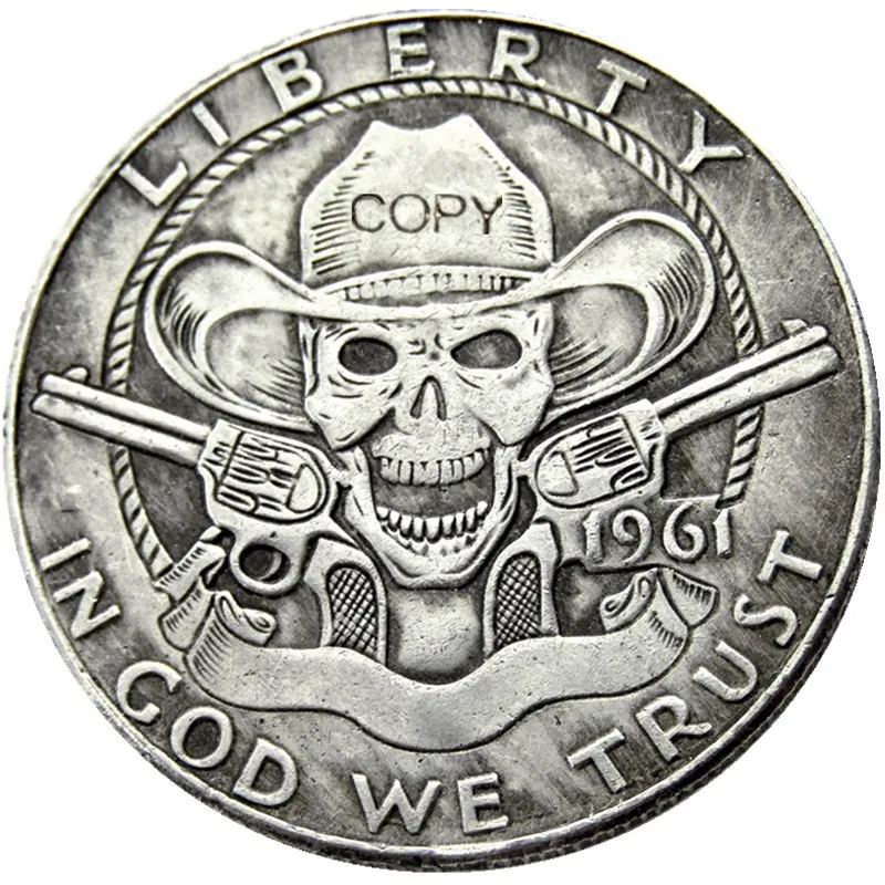 FK(06) Hobo Creative 1961 Franklin Silver Half Dollar skull zombie skeleton hand carved Copy Coins | Дом и сад