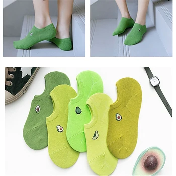 

Cotton Women Solid Avocado Embroidery Socks Casual Short Socks For Ladies invisible socks Concise College Style Breathable Sox