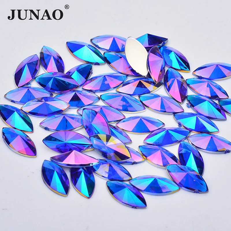 JUNAO-5x10mm-Blue-AB-Rhinestones-Acrylic-Flatback-Stones-Non-Sewing-Strass-Crystal-Applique-Horse-Eye-Diamond