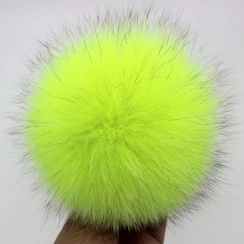 Fluorescent yellow DIY 13 см 15 см натуральный Лисий мех помпон для вязаного шарфа Осень Зима Шарфы из натурального меха енота помпон для шапки шарфы и обертывания - Цвет: Fluorescent yellow