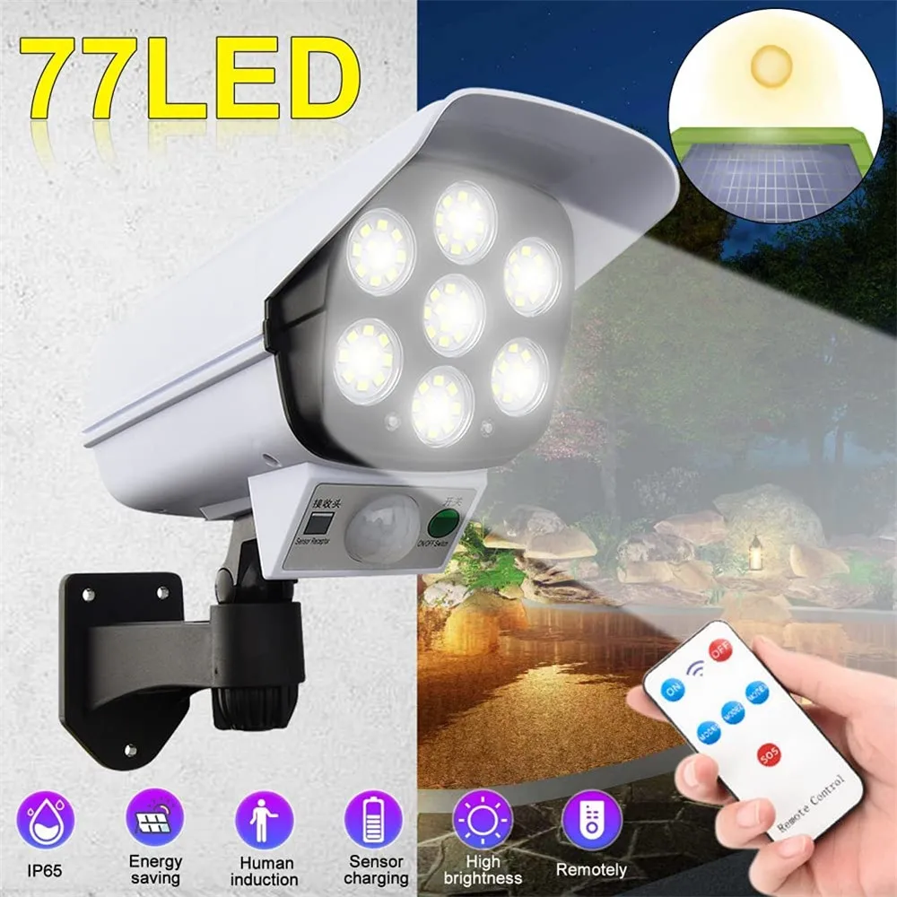 solar sensor wall light Outdoor Solar Light Motion Sensor Security Dummy Camera Wireless Flood Light IP65 Waterproof 77 LED Lamp 3 Mode For Home Garden solar powered led wall light