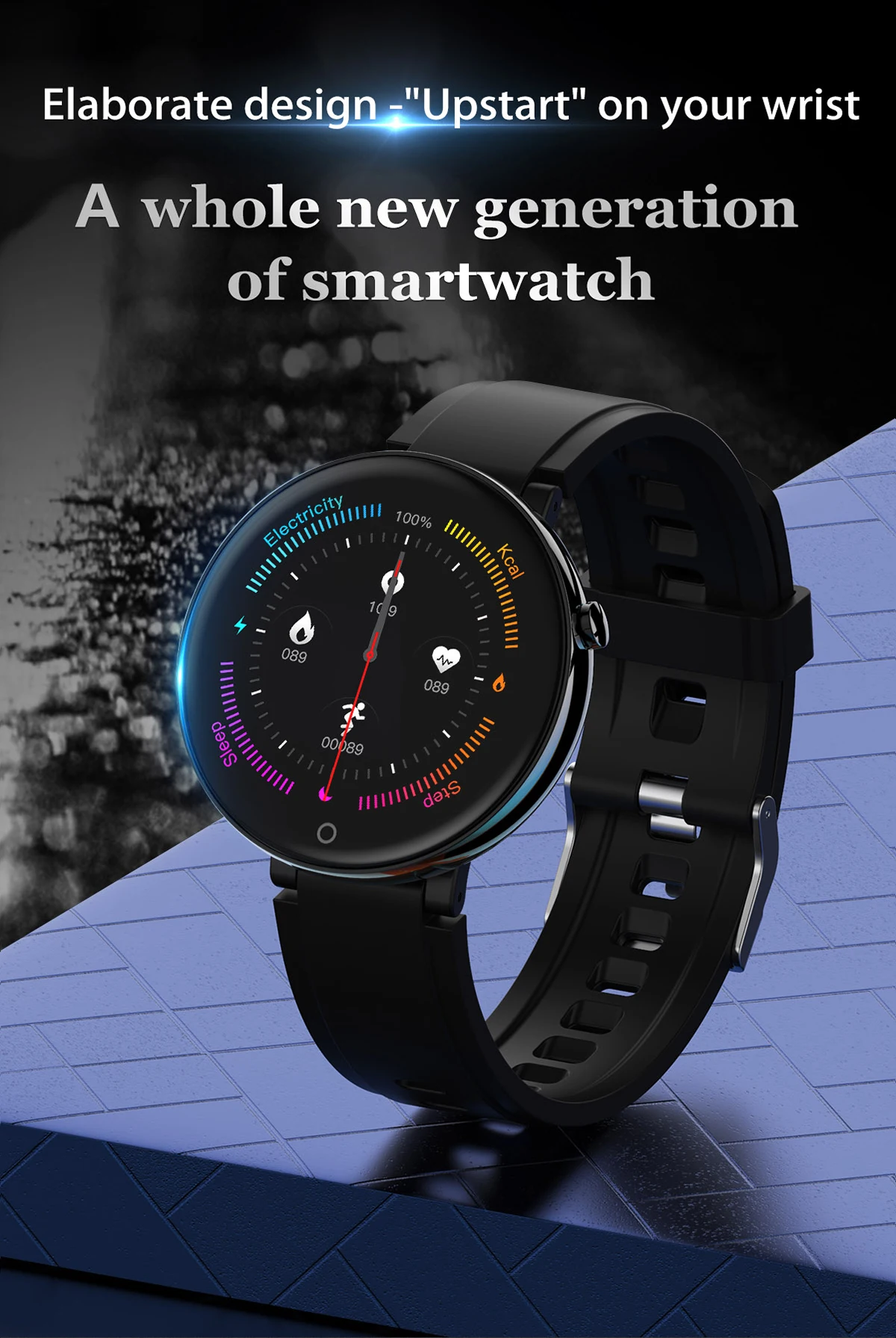 DT № 1 DT18 Smart Watch Круглый сенсорный экран SmartWatch Сон Монитор сердечного ритма артериального давления Интеллектуальный фитнес-трекер IP67 Спортивная мода браслет браслет Группа мужчин