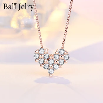 

Bali Jelry Charm 925 Silver Necklace Heart-shaped Zircon Gemstones Pendant for Women Jewelry Accessories Wedding Engagement Gift