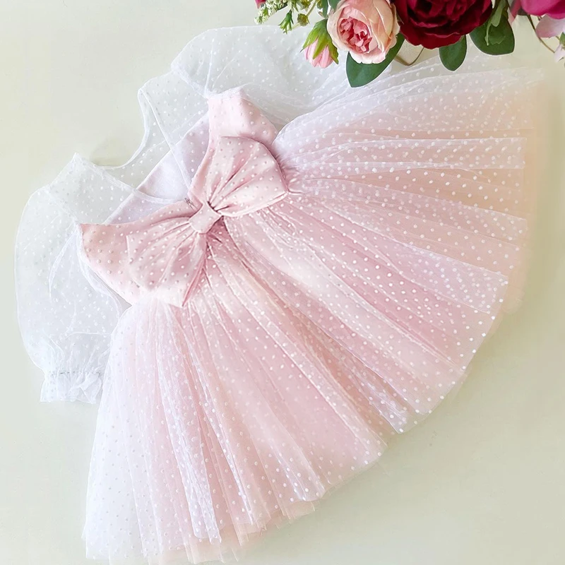 Kids Princess Dress For Girls Flower Wedding Tulle Ball Gown Baby Clothes Party Polka Dots Formal Wear Children Clothing |