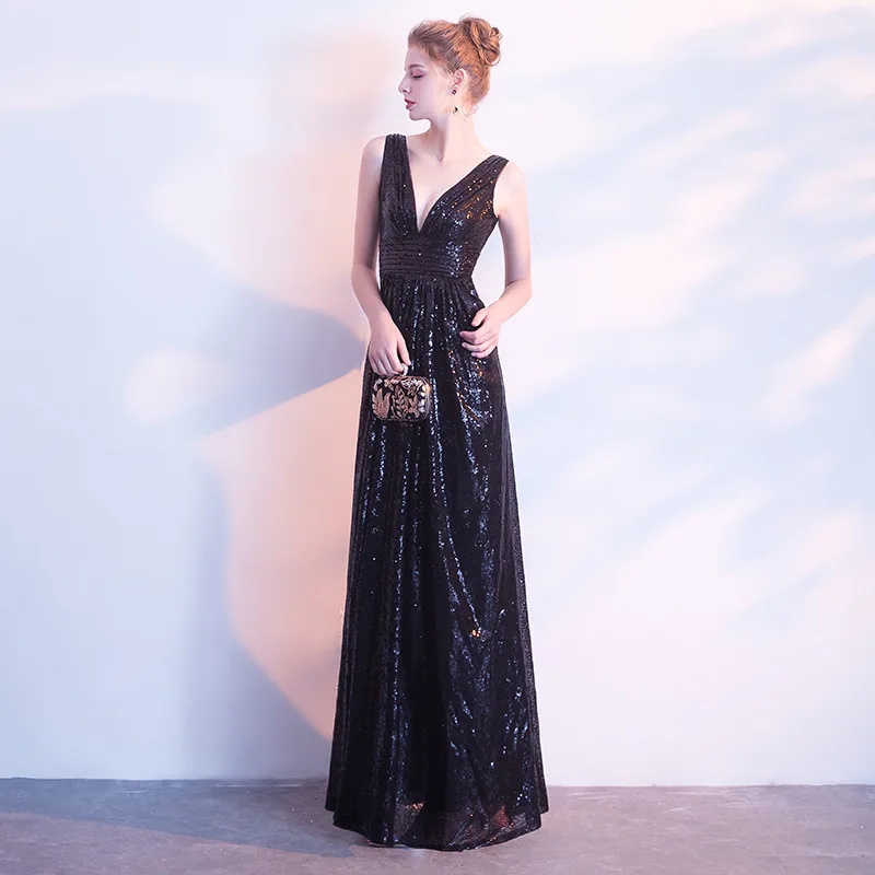 BACKLAKEGIRLS Черное длинное вечернее платье Ever Pretty Back V шеи блеск блестка Блеск элегантные женские вечерние платья