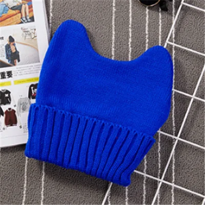 Royal Blue Сплошной цвет, стиль «унисекс» фасоли Шапка; осенне-зимняя обувь с украшением в виде кошачьих ушек вязаная шерстяная шапочка мягкая теплая вязаная шапка обувь для мужчин и женщин Тюбетейка шапка Gorro, защищающая малыша от солнца для катания на лыжах, шапка шляпа - Цвет: Royal Blue