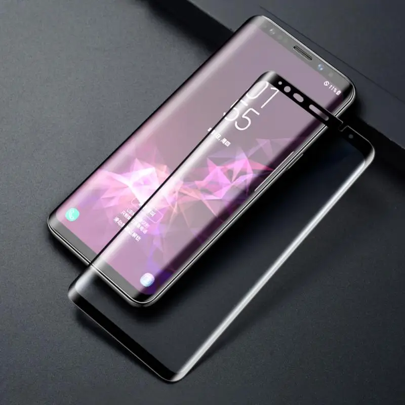 Protector de pantalla de vidrio templado para Samsung Note 9, película de Vidrio Curvo HD transparente, pegamento completo