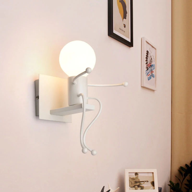 Креативный светодиодный настенный светильник для маленького человека, красный, черный, белый, железобетон, Lampara, спальня, коридор, светильник E27, освещение