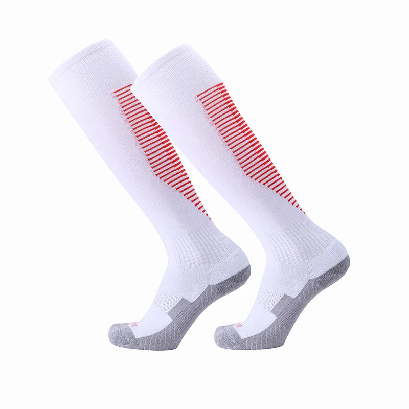 Профессиональные носки для футбола для взрослых, спорта, катания на лыжах, мужской светильник, теплые длинные Лыжные носки, уличные мужские носки для велоспорта, бега, футбола - Color: White-red