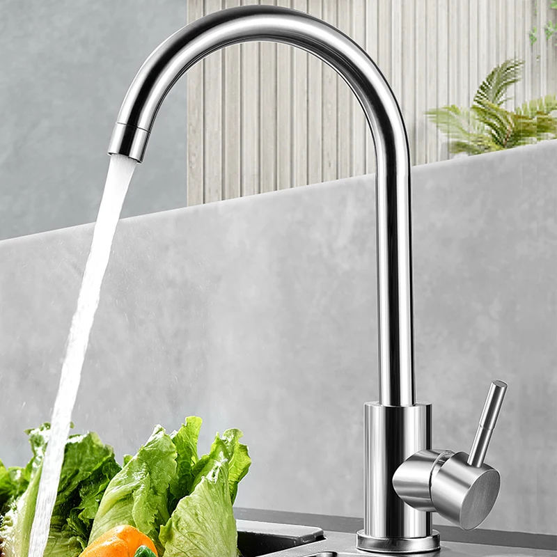 WJNMONE Brushed Kitchen Sink Faucet Mixer Seven Letter Design 360 Degree Rotation Water Purification Tap Hot and Cold Faucet