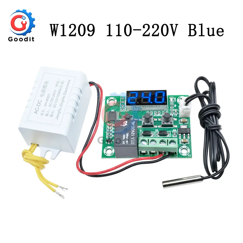 W1209WK W1209 DC 12 В AC 110 В 220 В цифровой термостат регулятор температуры Регулятор терморегулятор инкубатор датчик метр NTC - Цвет: W1209 110V-220V Blue