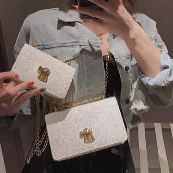 

Sequins Square Crossbody Bag 2020 Fashion New High quality PU Leather Women's Designer Handbag Lock Chain Shoulder Messenger Bag