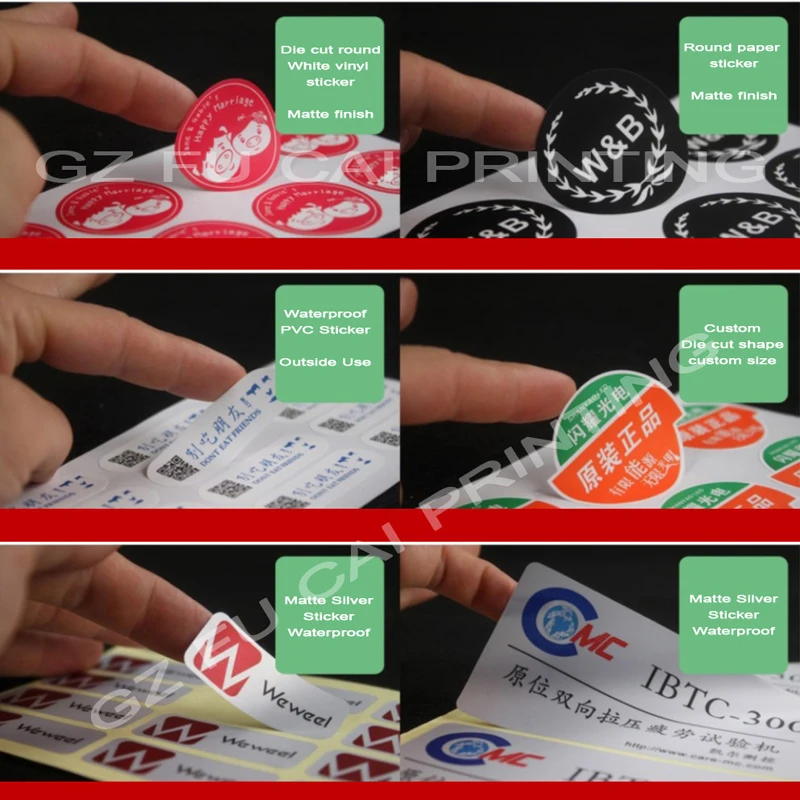 Пользовательский логотип дизайн этикетки стикер печать крафт-бумага ПВХ винил прозрачный самоклеящийся материал