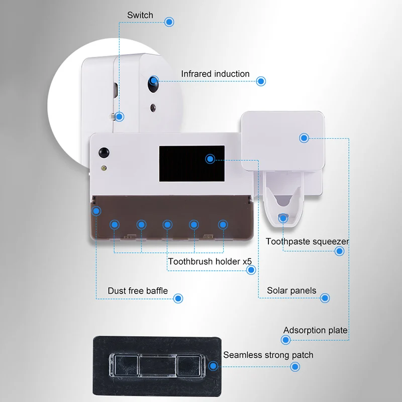 УФ стерилизатор зубных щеток солнечной энергии нет необходимости зарядки зубная щетка держатель Зубная паста соковыжималки диспенсер Аксессуары для ванной комнаты