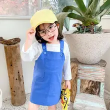 В Корейском стиле джинсовое платье для девочек весенние туфли детский жилет для девочки, платья От 1 до 7 лет