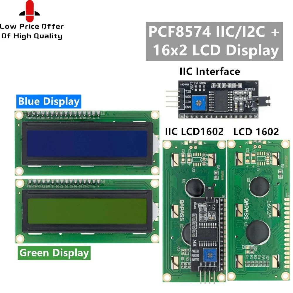 ЖК-дисплей 1602 модуль ЖКД синий желто-зеленый экран 16x2 PCF8574T PCF8574 интерфейс IIC I2C 5 В