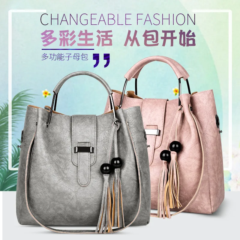 

2019 New Style Different Size Bags Three-piece Set Europe And America Modern And Trendy/women Crossbody Bag Tassels Barrel Tote