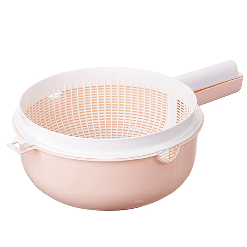 

Plastic Rice Wash Basket Double Layer Drain Basket With Handle Fruit Vegetable Wash Colanders Kitchen Strainer Utensils