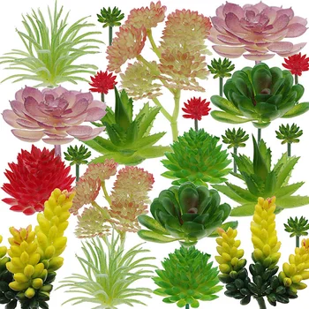 

24PCS/pack Fake Succulent Plants For Home Wedding Arrange Decor Artificial Green Plant Lotus Landscape Decorative Supplies