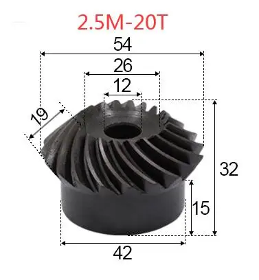 2pcs 2.5M-20 Teeths Inner Hole: 12mm Precision Spiral Bevel Gear Spiral Bevel Gear