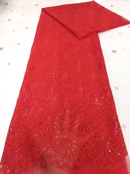 

Most popular red embroidery French net lace fabric nice tulle mesh cloth for wedding/party dress PAN482(5yards/lot) multi color