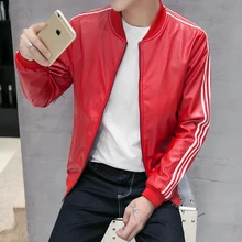 Весна и осень Новая Мужская искусственная кожа приталенная кожаная куртка Размер M-4XL модная повседневная куртка в полоску мужская куртка