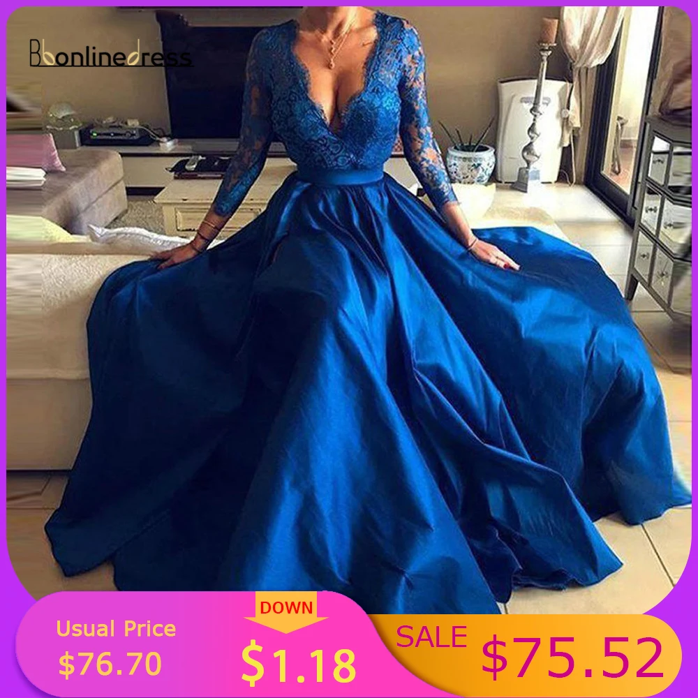 

Elegant Evening Dresses Long Sleeves A-Line V Neck Split Illusion Women Wear Formal Gowns Prom Dress Plus Size robe de soiree