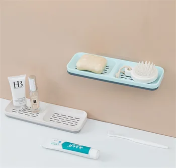 

Bathroom Double Grid Soap Dish Wall Mounted Bathroom Rack Holder Soap Box Bathroom Shower Soap Holder Tray Storage Rack Shelf