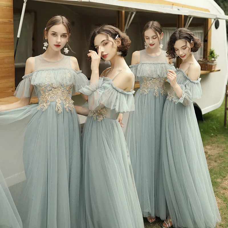

New Arrival Elegant Bridesmaid Dresses 2019 Long A Line V neck Floor Length Wedding Party Porm Women Dresses