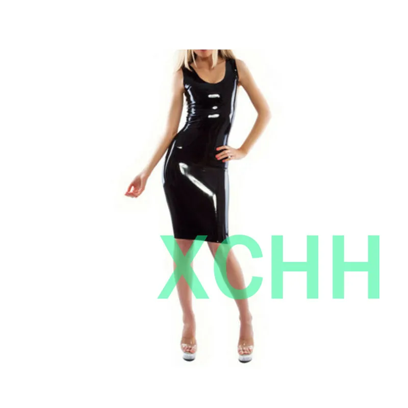 

Handmade Black Latex Dress Rubber Long Sleeveless for Women Party Club Wear Cosplay Costumes Customize XXS-XXL