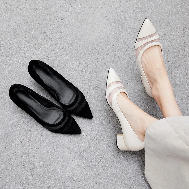 

Shoes Women's 2019 Spring Pointed-Toe Semi-high Heeled British-Style Small Leather Shoes Spring New Style Low Heel Versatile Chu