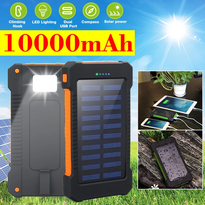 Portable 10000mAh Solar Power Bank Outdoor Camping External Battery Charger for iPhone Samsung Huawei Smartphone|Power Bank Accessories| - AliExpress