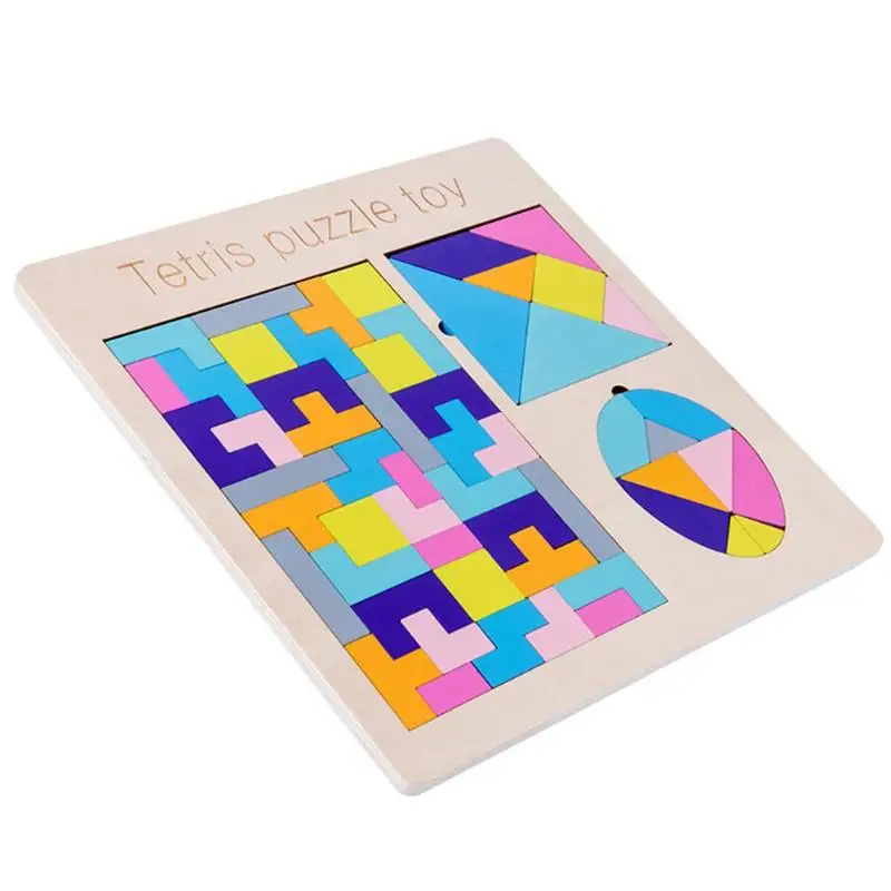 Монтессори тетрис головоломка блоки 3D деревянные головоломки настольные игрушки Tangram красочные 3 в 1 математическая игра развивающие игрушки для детей новинка