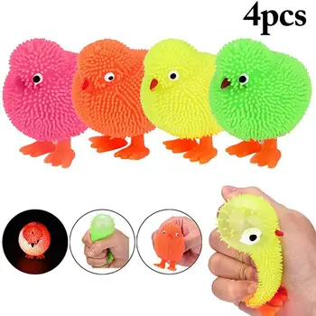 

4Pcs Cute Chick LED Light Stress Relief Kids Adult Squeezing Decompression Toy